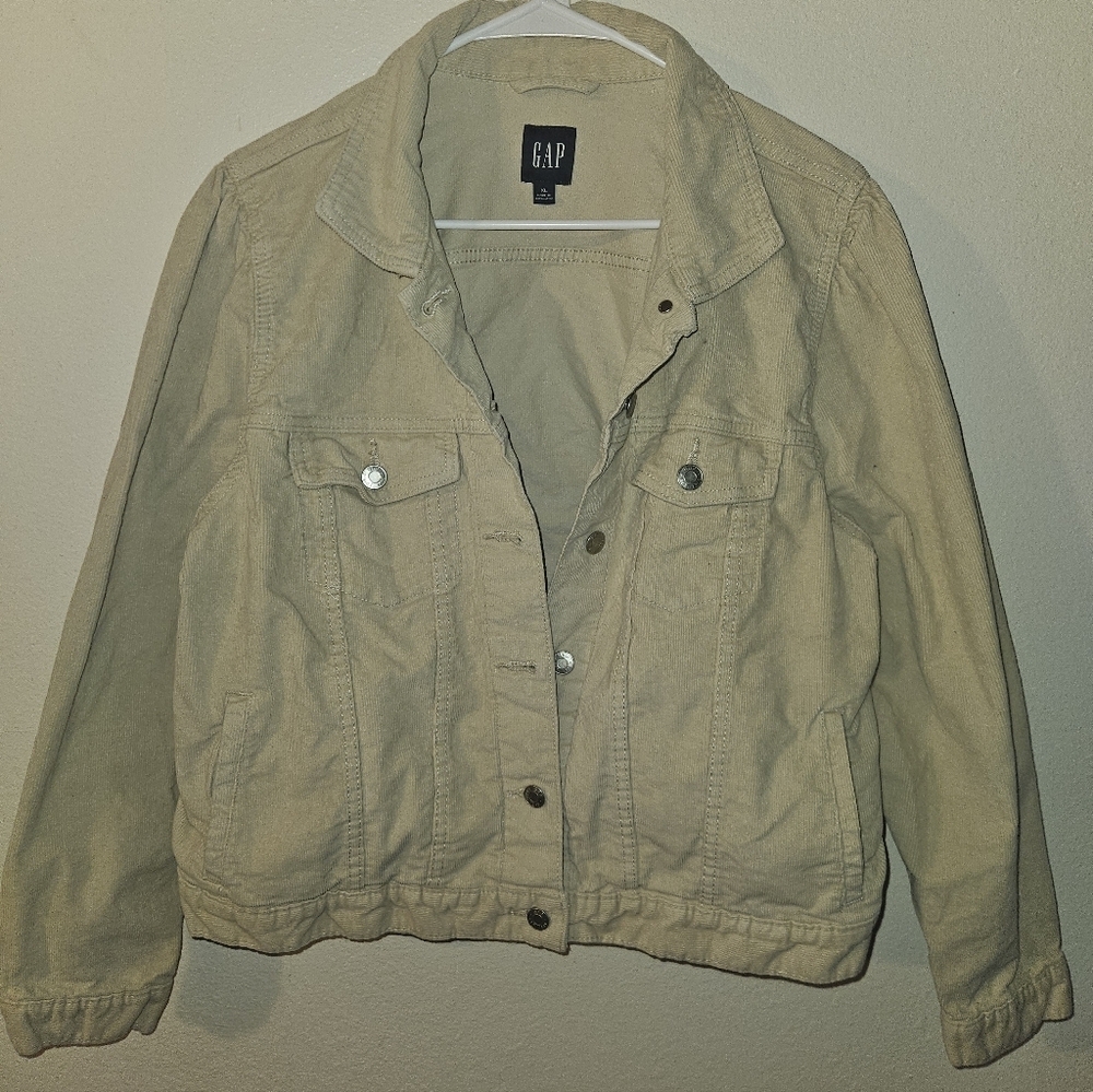 Gap Womens Beige Puff Sleeve Button Up Corduroy Jacket Size X-Large